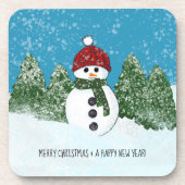 メリークリスマスとハッピーニューイヤー雪だるま コースター (正面)