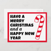 メリークリスマスとハッピーニューイヤー飴の杖 ポストカード (正面/裏面)