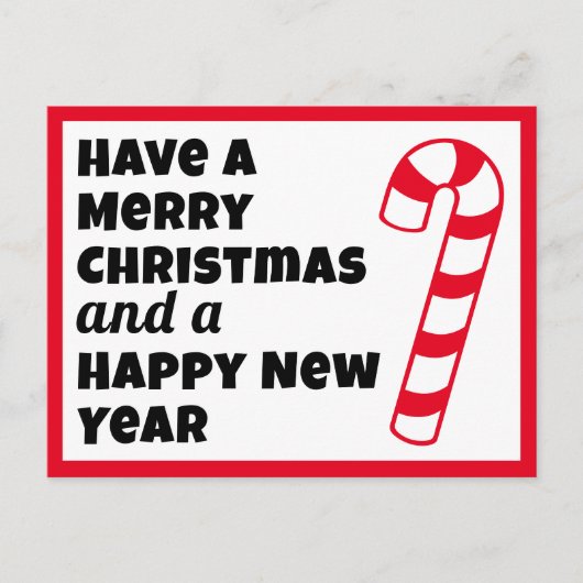 メリークリスマスとハッピーニューイヤー飴の杖 ポストカード (正面)