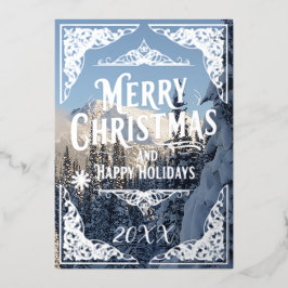 メリークリスマスとハッピーホリデーズイヤー雪 箔シーズンカード