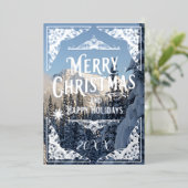 メリークリスマスとハッピーホリデーズイヤー雪 箔シーズンカード (立ち正面)