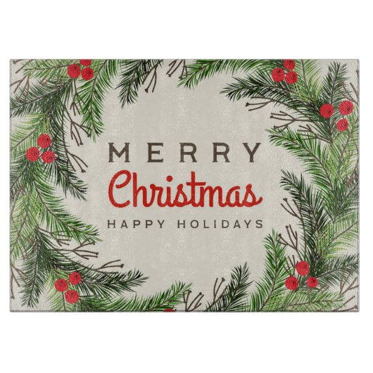 メリークリスマスとハッピーホリデー カッティングボード (正面)