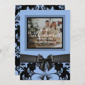 メリークリスマスとハッピーホリデー、ブラックボウ 招待状 (正面/裏面)