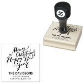 メリークリスマスとハッピー新年のスクリプトモノグラム ラバースタンプ (押印)