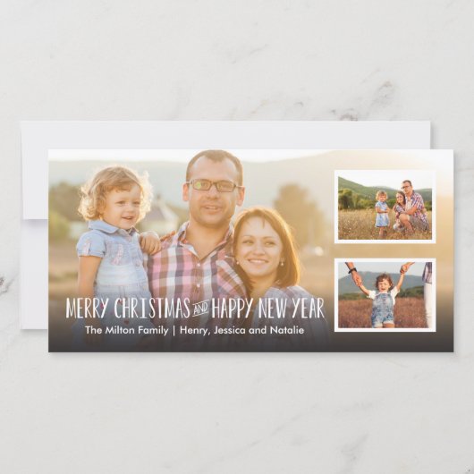 メリークリスマスとハッピー新年フル3写真 シーズンカード (正面)