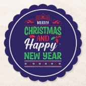 メリークリスマスとハッピー新年–61064フード付きスウェットシャツ ペーパーコースター (正面)
