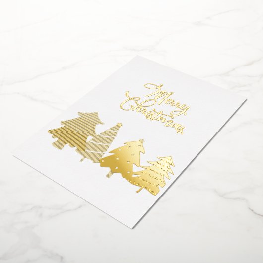 メリークリスマスとピンクのクリスマスツリーのノート 箔招待状 (回転した状態)