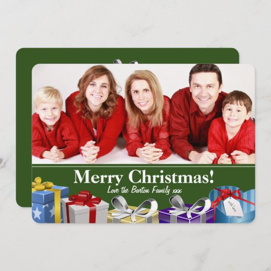メリークリスマスとプレゼントカスタム写真 シーズンカード (正面/裏面)