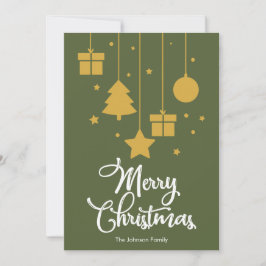 メリークリスマスとプレゼントダークオリーブグリーン シーズンカード