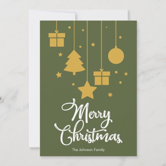 メリークリスマスとプレゼントダークオリーブグリーン シーズンカード (正面)