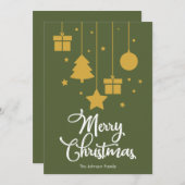 メリークリスマスとプレゼントダークオリーブグリーン シーズンカード (正面/裏面)