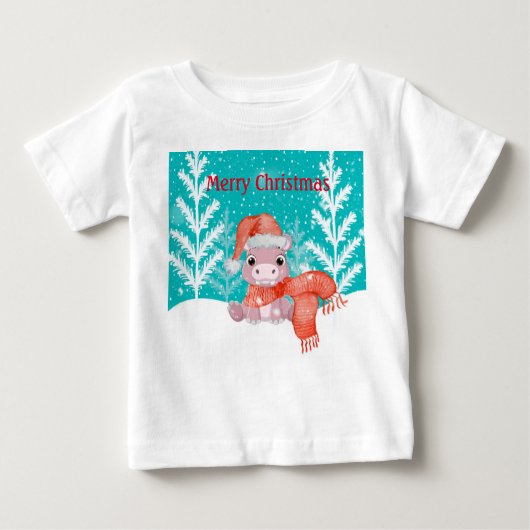 メリークリスマスとベビーヒッポ ベビーTシャツ (正面)