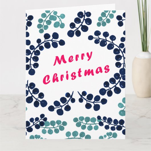 メリークリスマスとベリー折りグリーティングカード カード (正面)