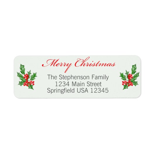 メリークリスマスとホリーカスタム差出人住所 ラベル (正面)