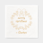 メリークリスマスとホリーベリーリース 箔ナプキン (正面)