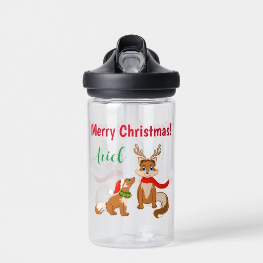 メリークリスマスとママキツネとベビーキツネ ウォーターボトル (正面)