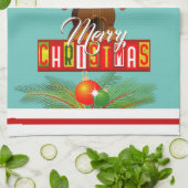 メリークリスマスとミュージカル楽器 キッチンタオル (折り畳み)