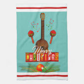 メリークリスマスとミュージカル楽器 キッチンタオル (縦)