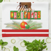 メリークリスマスとミュージカル楽器 キッチンタオル (折り畳み)