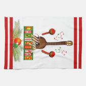 メリークリスマスとミュージカル楽器 キッチンタオル (横)