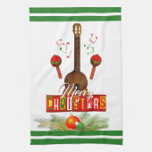 メリークリスマスとミュージカル楽器 キッチンタオル (縦)