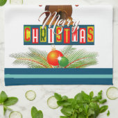 メリークリスマスとミュージカル楽器 キッチンタオル (折り畳み)