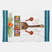 メリークリスマスとミュージカル楽器 キッチンタオル (横)