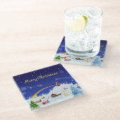 メリークリスマスとレインボーサンタ ガラスコースター (アングル)