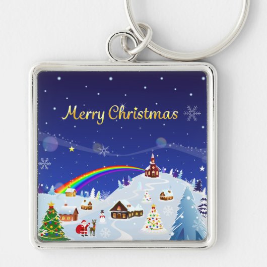 メリークリスマスとレインボーサンタ キーホルダー (正面)
