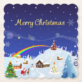 メリークリスマスとレインボーサンタ ペーパーコースター