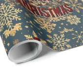 メリークリスマスとヴィンテージ金ゴールド雪 ラッピングペーパー (ロールコーナー)
