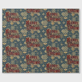 メリークリスマスとヴィンテージ金ゴールド雪 ラッピングペーパー (フラット)