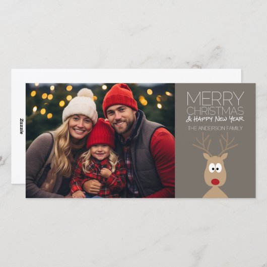メリークリスマスと写真のマンガのトナカイ シーズンカード (正面/裏面)
