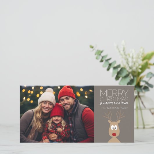 メリークリスマスと写真のマンガのトナカイ シーズンカード (スタンド正面)