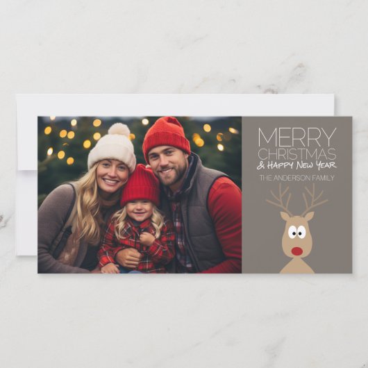 メリークリスマスと写真のマンガのトナカイ シーズンカード (正面)