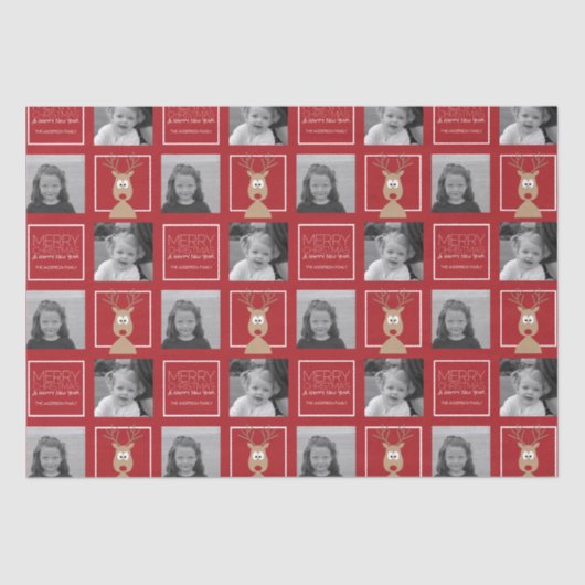 メリークリスマスと写真のマンガのトナカイ 薄葉紙 (正面)