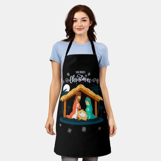 メリークリスマスと出生シーンキリスト教の信仰 エプロン (着用した状態)