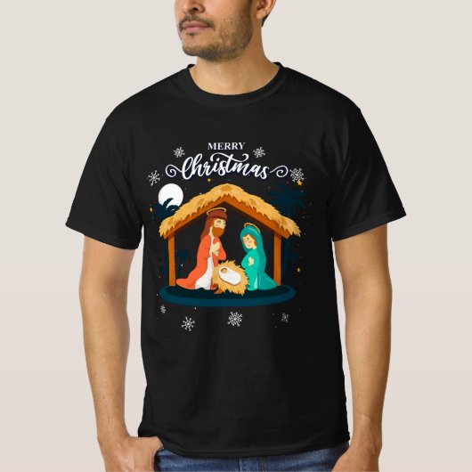 メリークリスマスと出生シーンキリスト教の信仰 Tシャツ (正面)