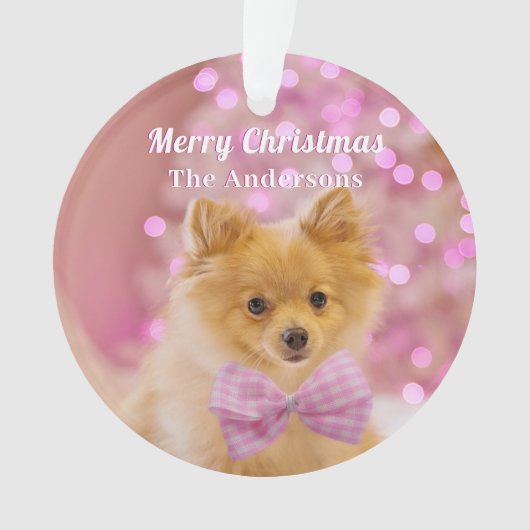 メリークリスマスと名前、かわいい犬/木をパーソナライズ オーナメント (正面)