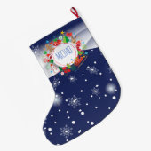 メリークリスマスと新年おめでとう!クリスマスモノグラム ラージクリスマスストッキング (裏面 (吊り時))