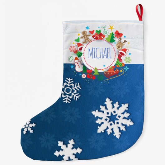 メリークリスマスと新年おめでとう！クリスマスモノグラム ラージクリスマスストッキング (裏面)