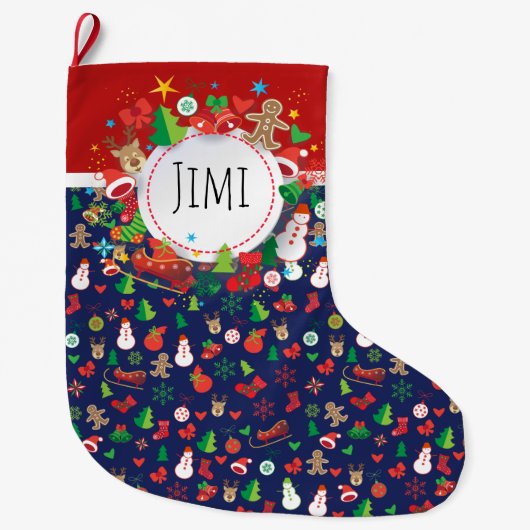 メリークリスマスと新年おめでとう！クリスマス2025 ラージクリスマスストッキング (正面)