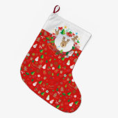 メリークリスマスと新年おめでとう!クリスマス ラージクリスマスストッキング (正面 (吊り時))