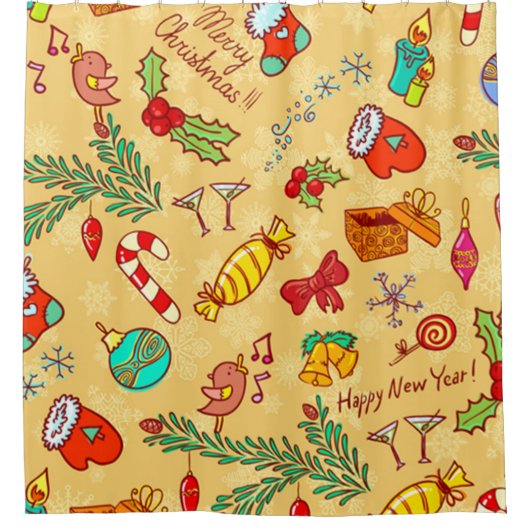 メリークリスマスと新年おめでとう シャワーカーテン (正面)