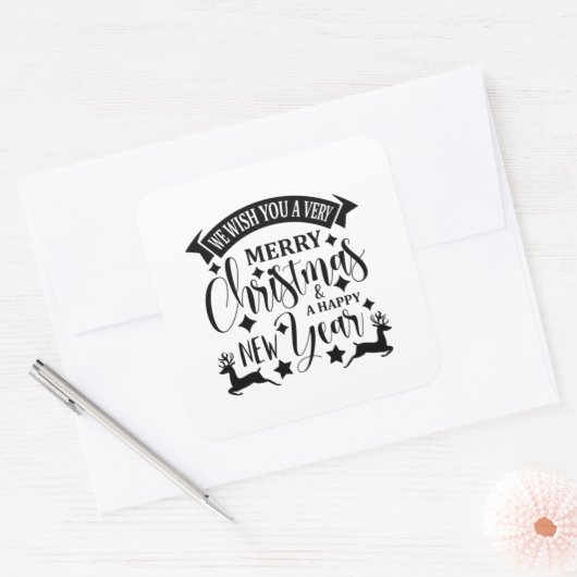 メリークリスマスと新年おめでとう スクエアシール (封筒)