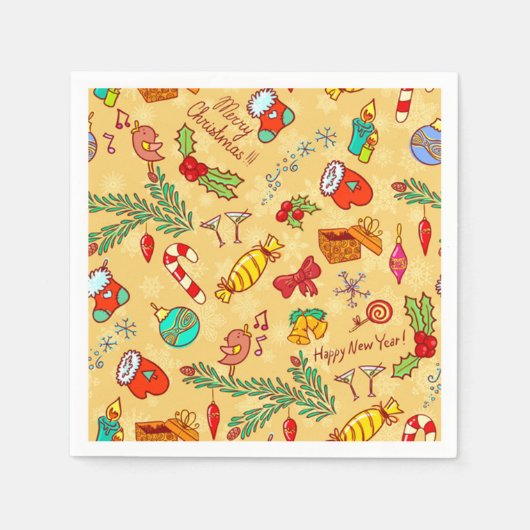 メリークリスマスと新年おめでとう スタンダードカクテルナプキン (正面)