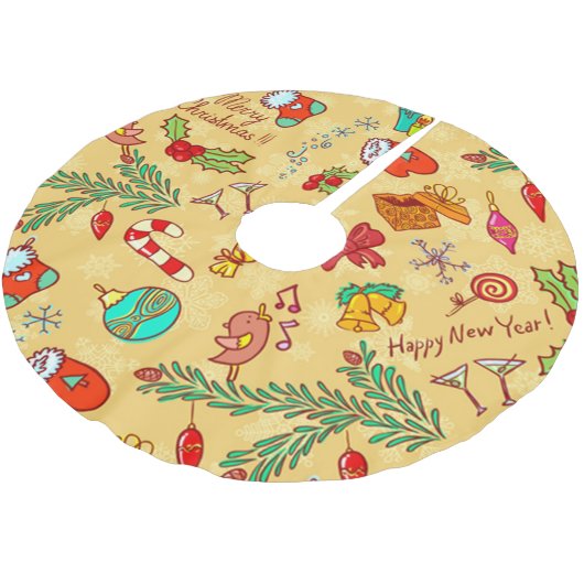 メリークリスマスと新年おめでとう ブラッシュドポリエステルツリースカート (アングル)