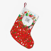 メリークリスマスと新年おめでとう！モノグラムクリスマス スモールクリスマスストッキング (正面 (吊り時))