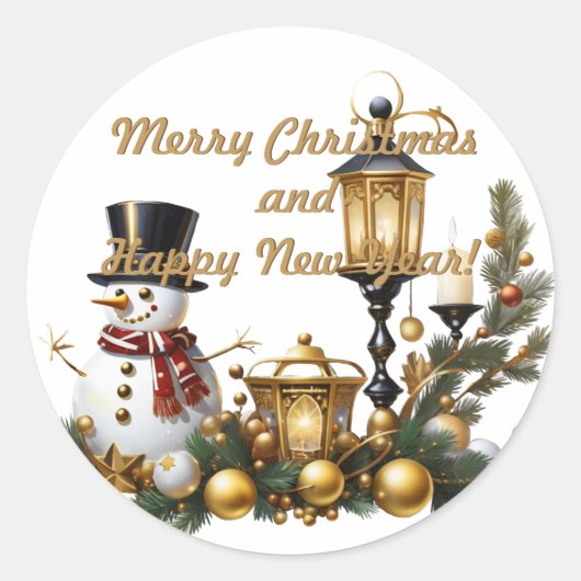 メリークリスマスと新年おめでとう！ ラウンドシール (正面)