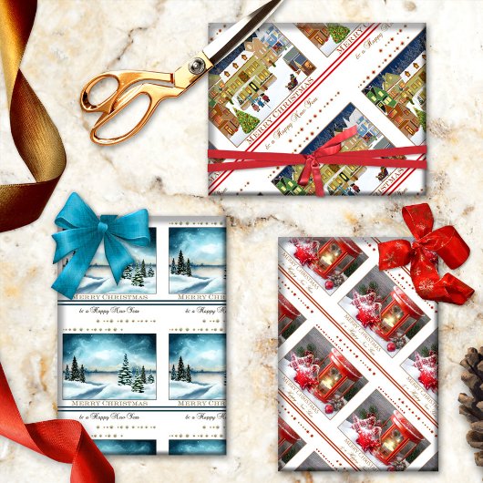 メリークリスマスと新年おめでとう ラッピングペーパーシート